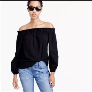J.Crew size 0 black cotton poplin off shoulder blouse black spring
